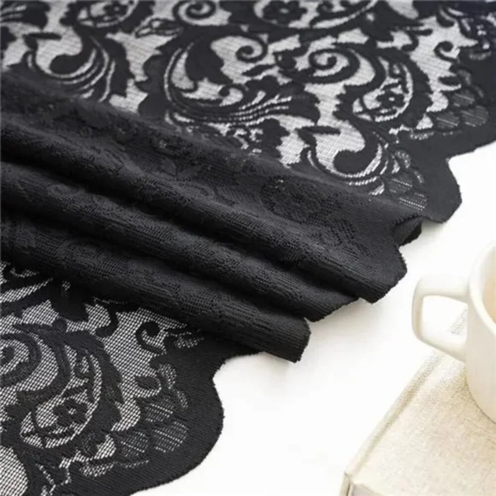 Pack of 2 Black Lace Vintage Floral Sheer Curtain Panels